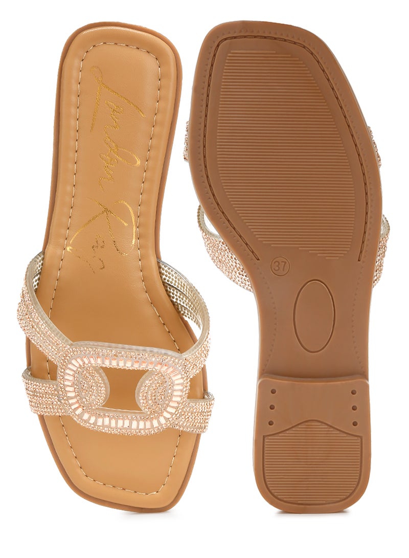 Rhinestones Embellished Flat Sandals in Rose Gold