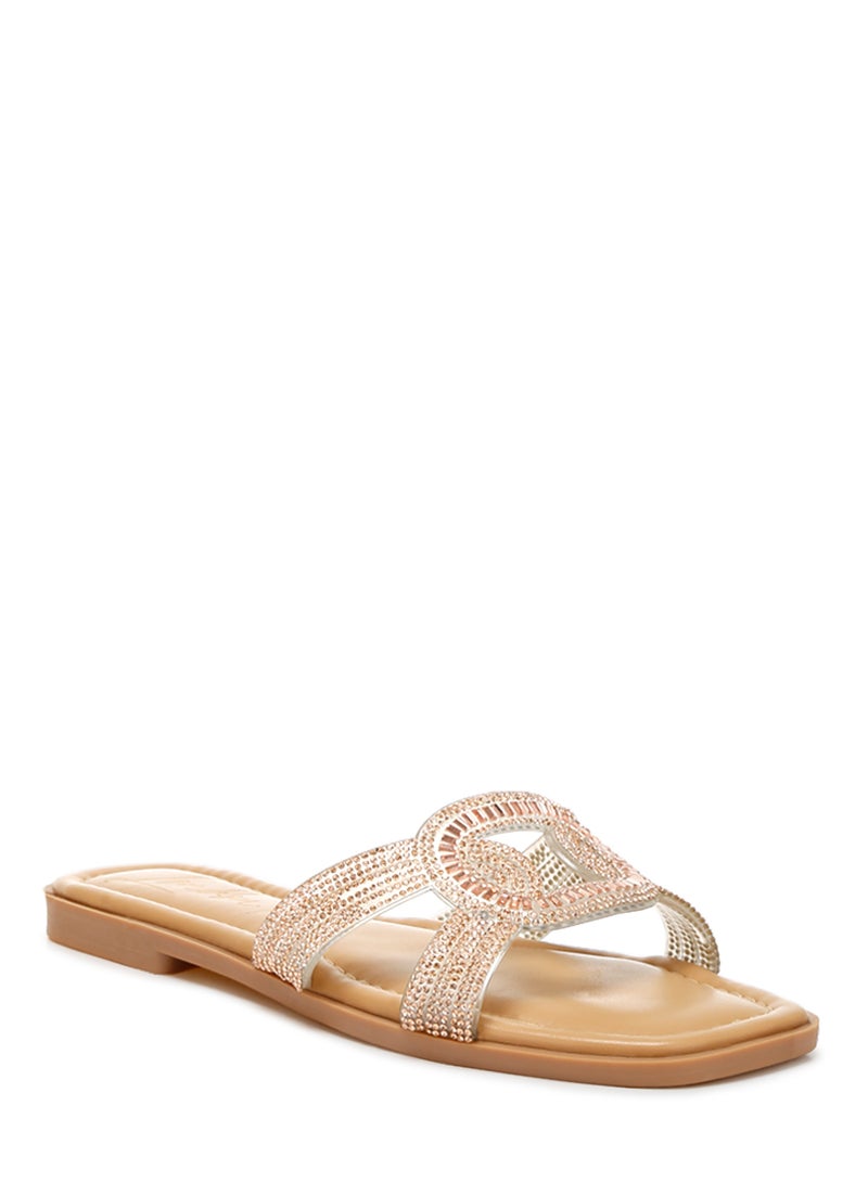 Rhinestones Embellished Flat Sandals in Rose Gold