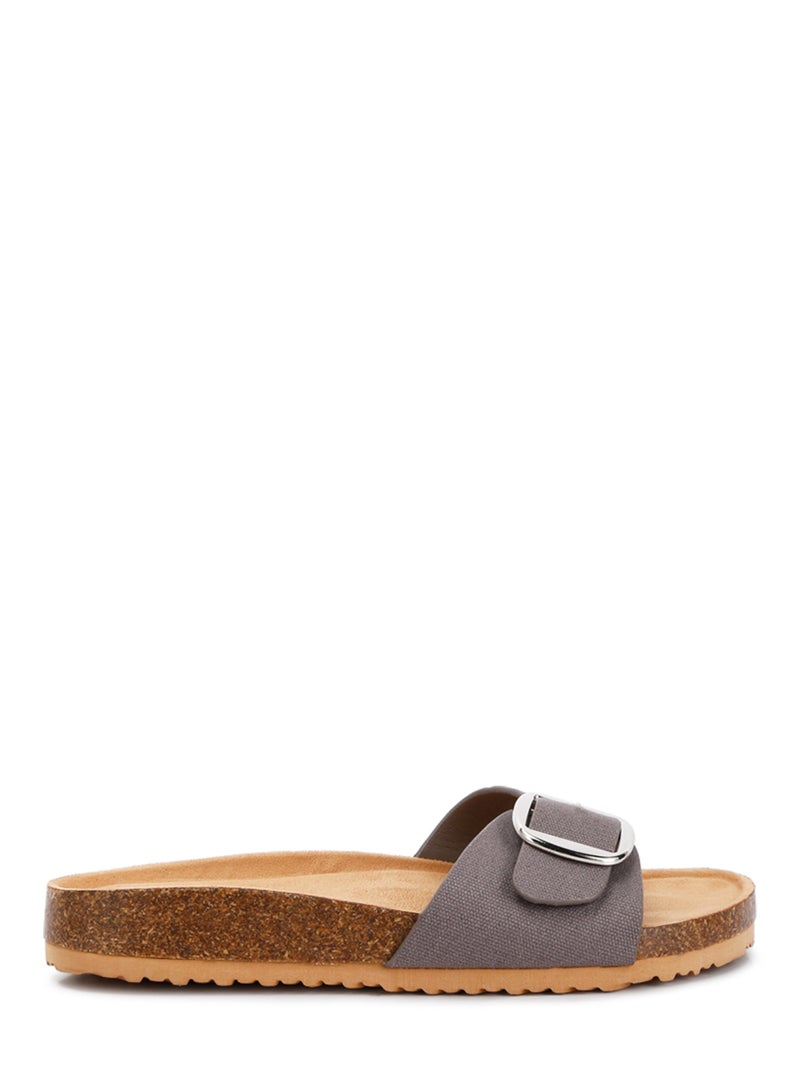 Buckle Strap Slip On Sandals in Grey