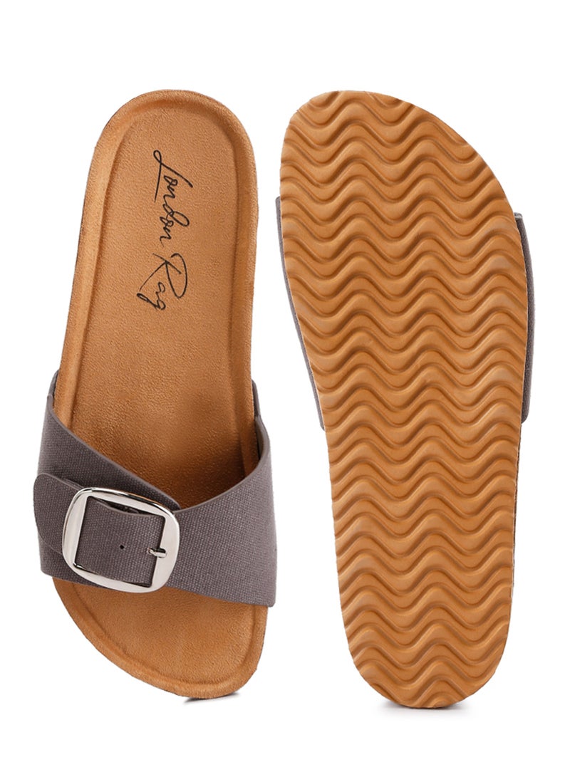 Buckle Strap Slip On Sandals in Grey