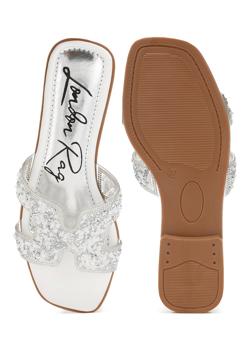 White Rhinestone Detail Cut-Out Flats