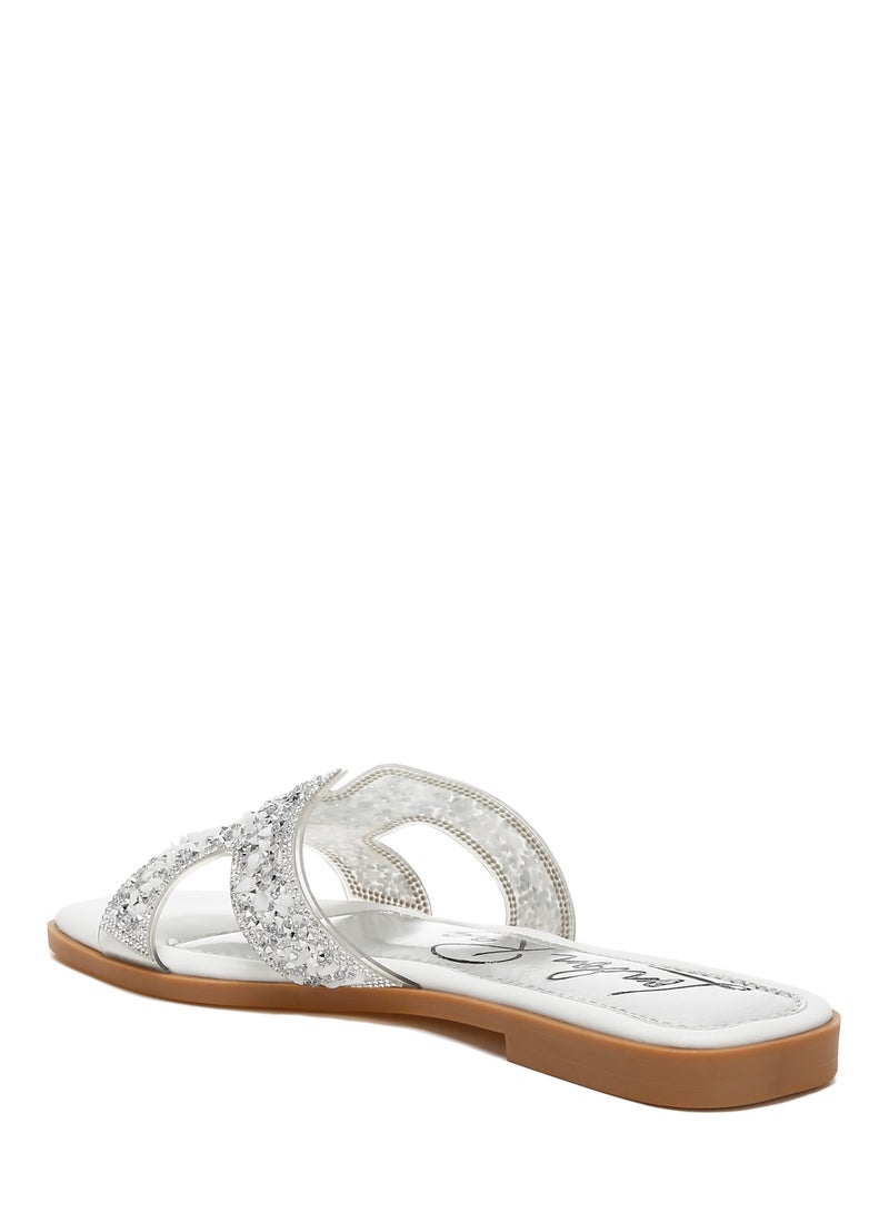 White Rhinestone Detail Cut-Out Flats