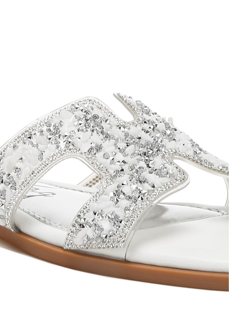 White Rhinestone Detail Cut-Out Flats