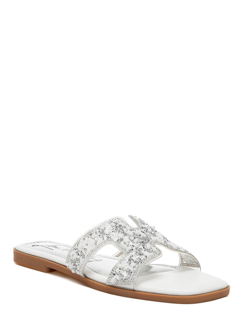 White Rhinestone Detail Cut-Out Flats