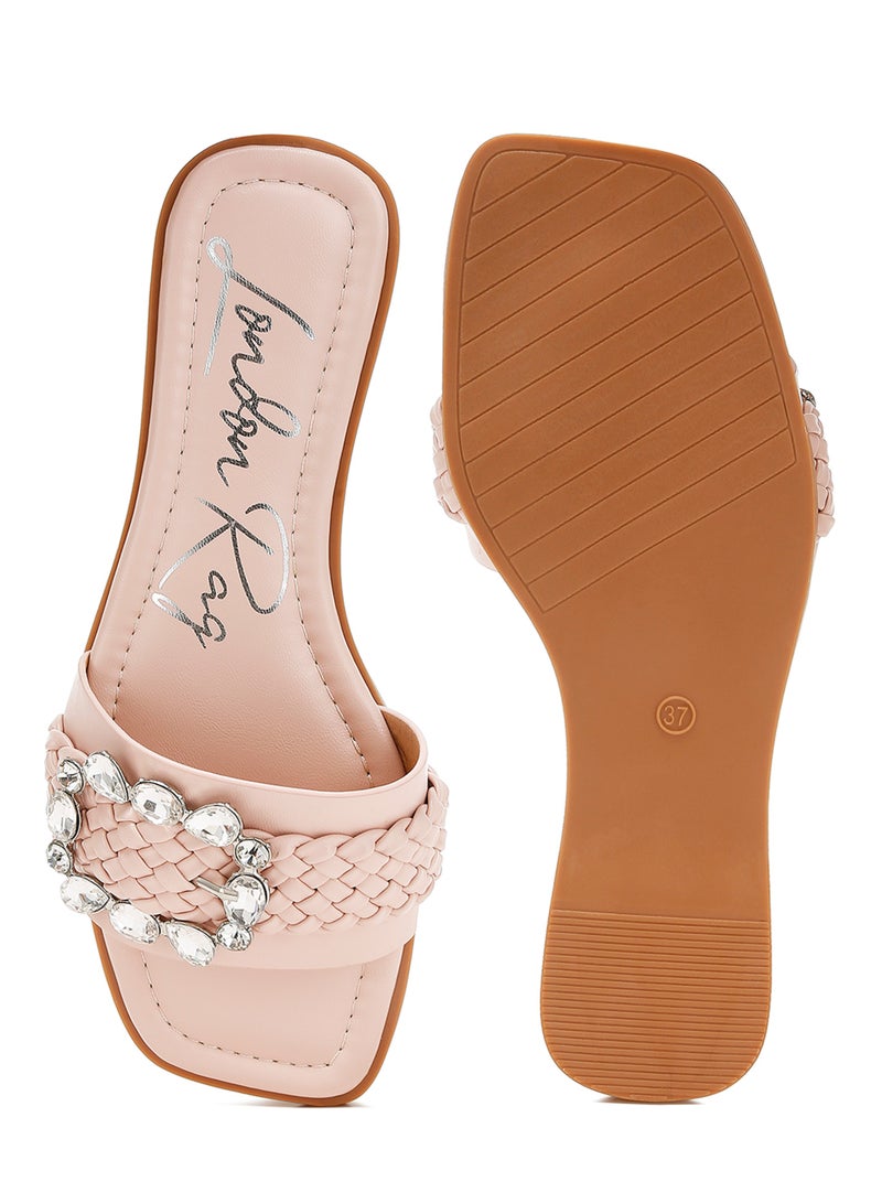 Diamante Flat Sandals in Pink