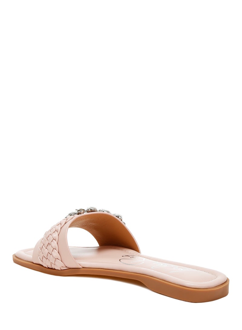 Diamante Flat Sandals in Pink