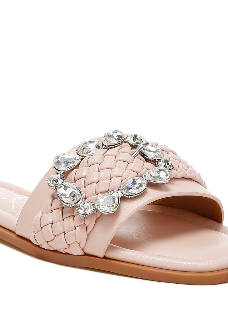 Diamante Flat Sandals in Pink