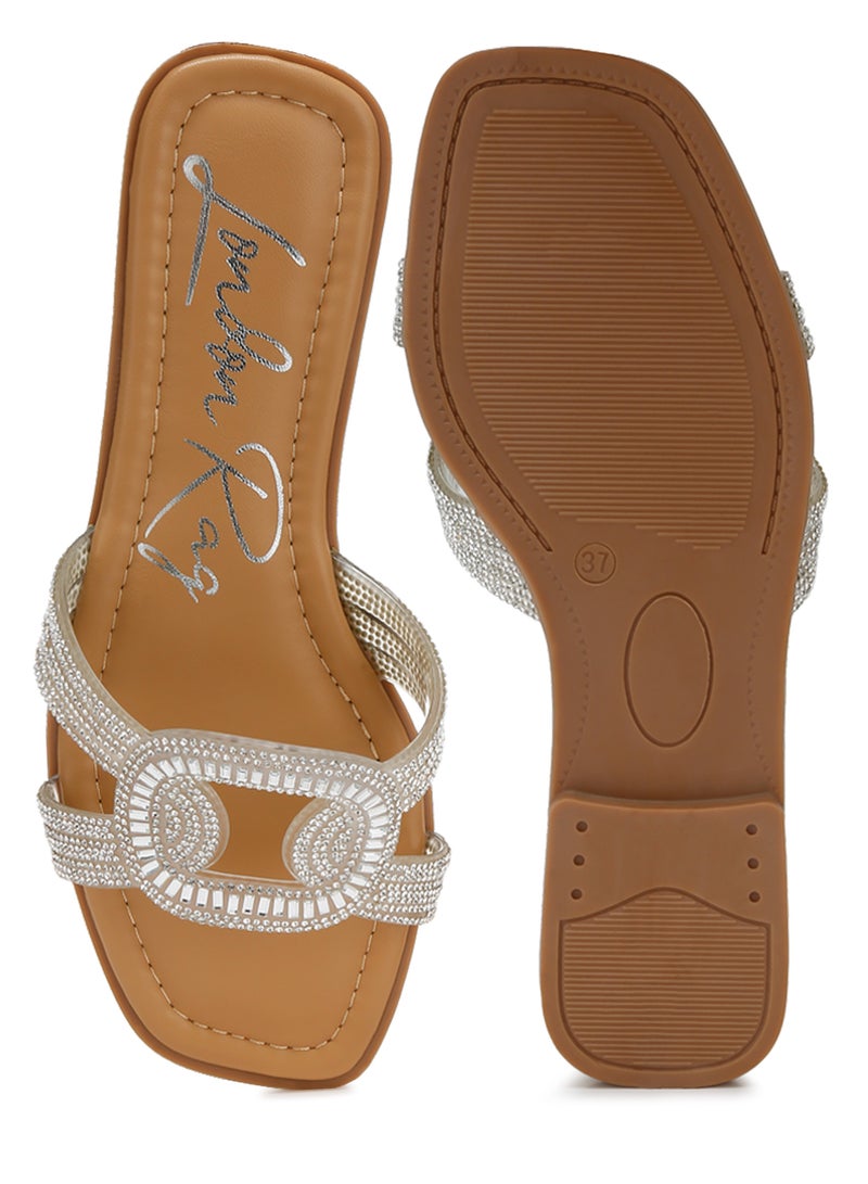 Rhinestones Embellished Flat Sandals in Silver