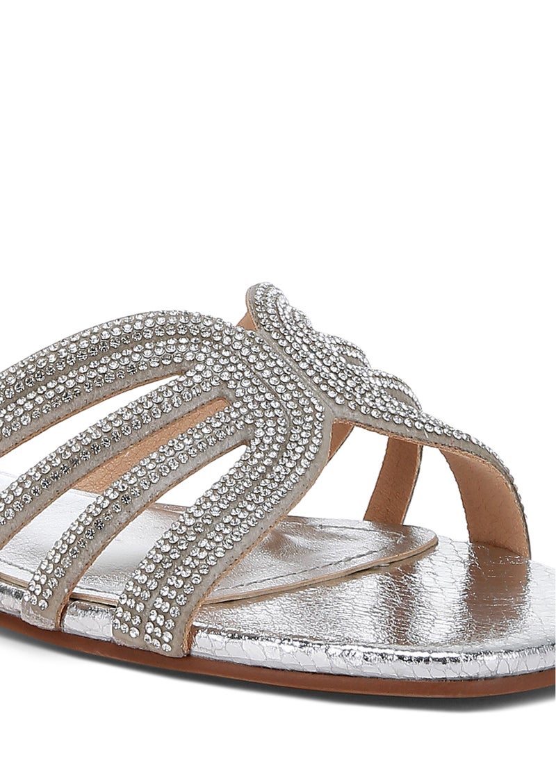 Silver Rhinestone Cut Out Flats