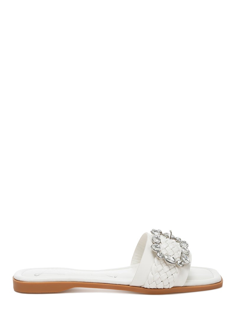 Diamante Flat Sandals in White