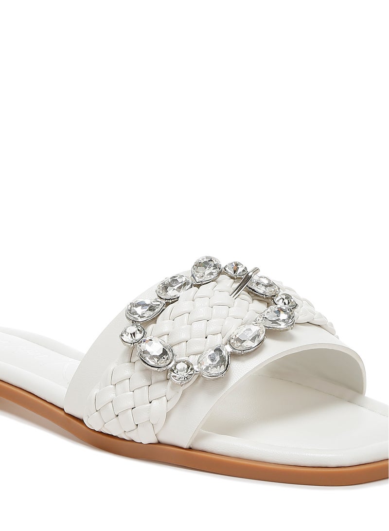 Diamante Flat Sandals in White