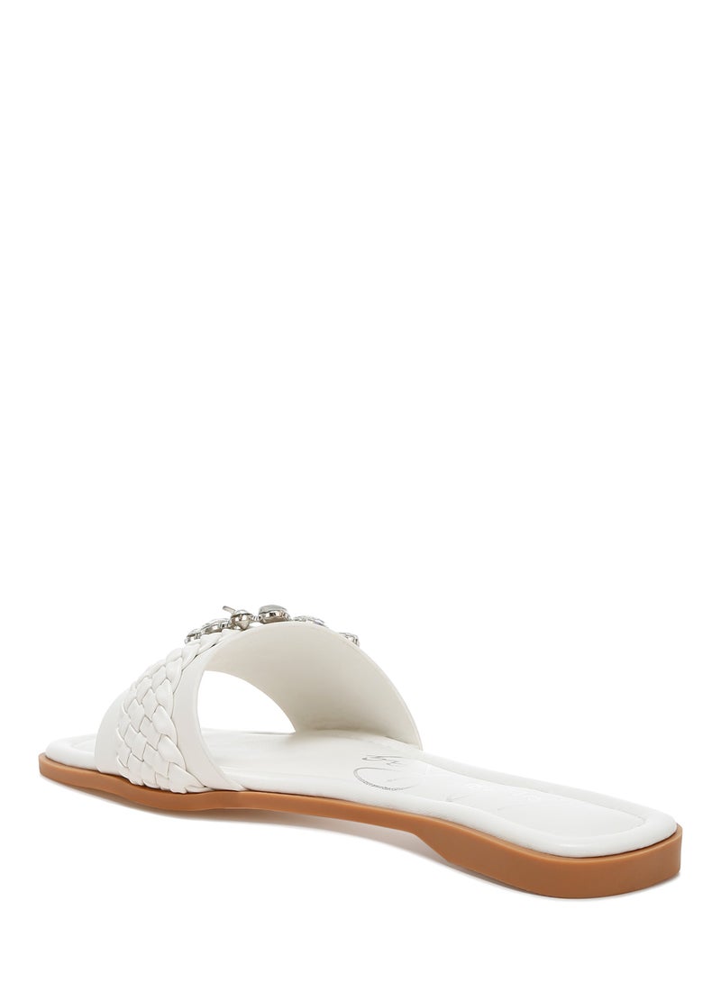 Diamante Flat Sandals in White