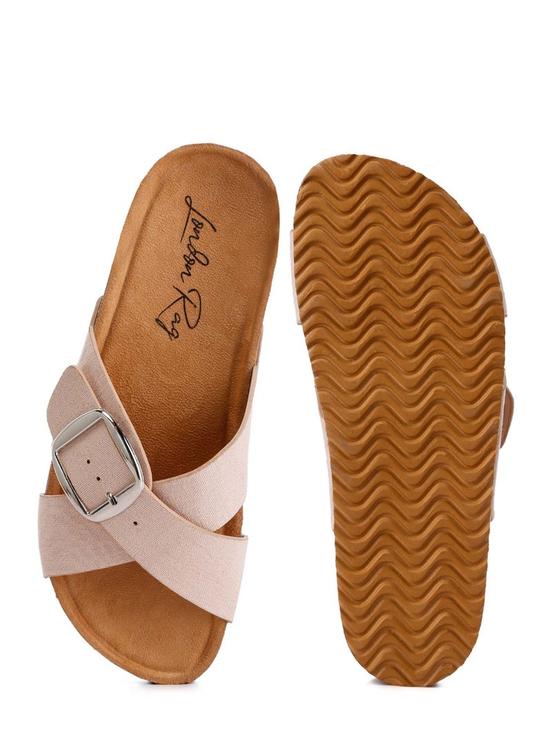 Buckle Slip On Sandals in Beige