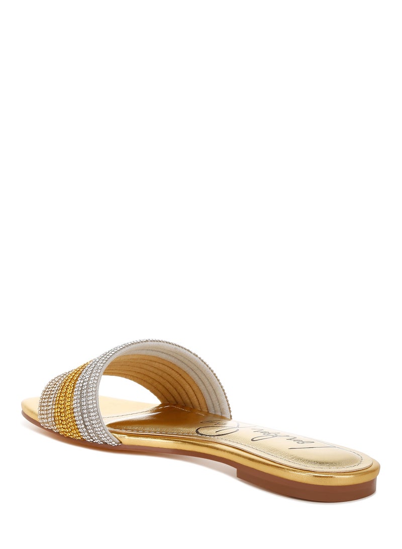 Gold Rhinestone Strap Slip On Flats