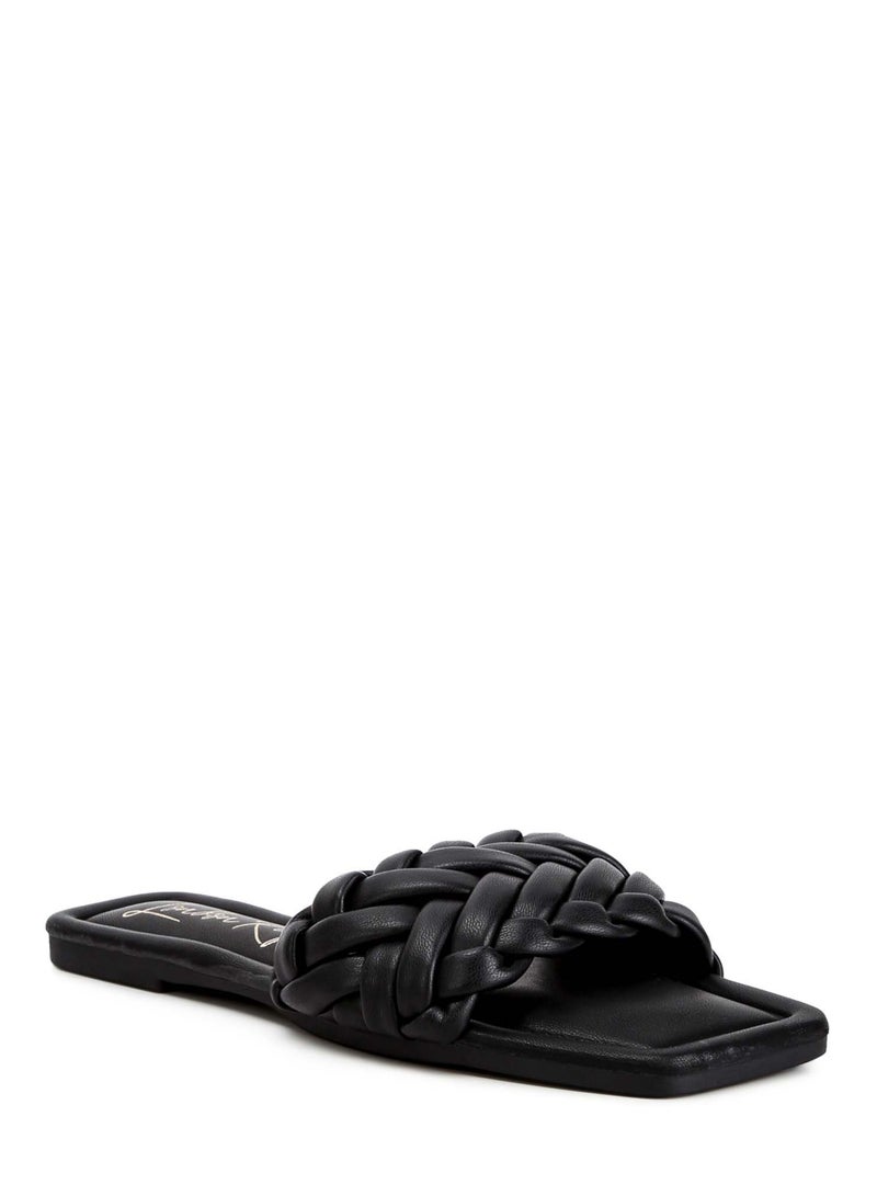 Braided Strap Flat Slip-Ons in Black