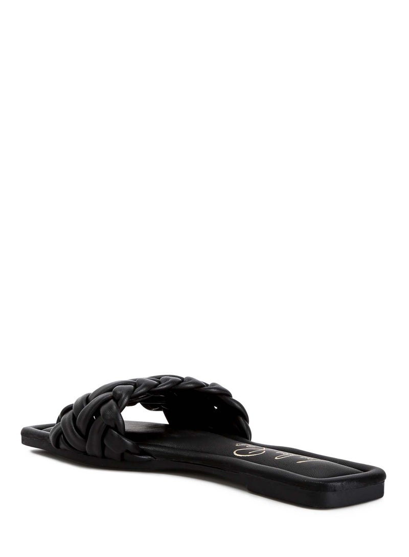 Braided Strap Flat Slip-Ons in Black