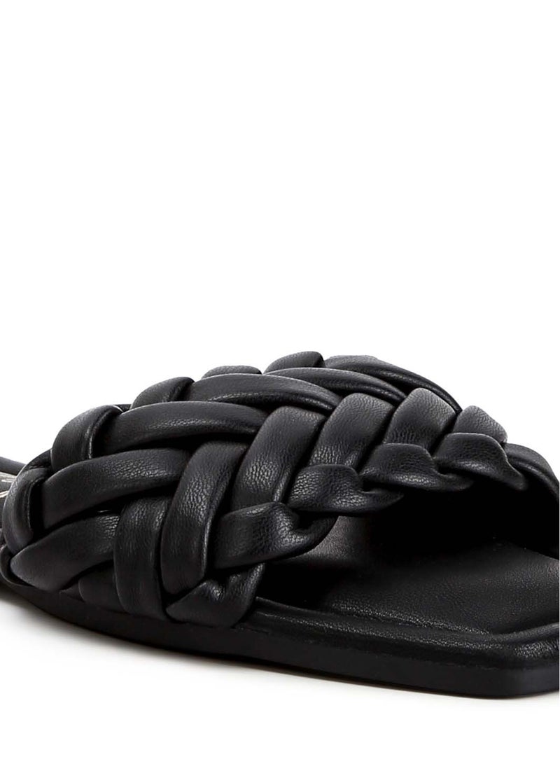 Braided Strap Flat Slip-Ons in Black