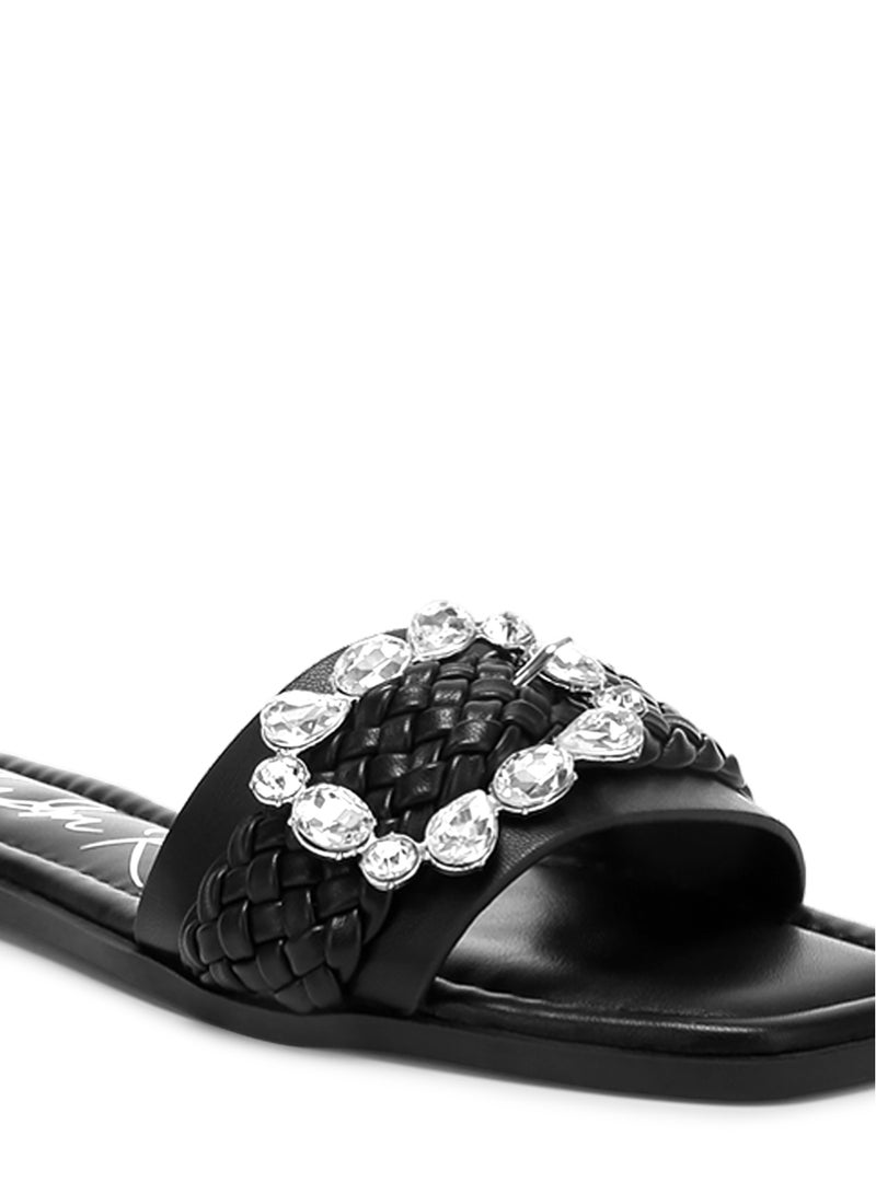 Diamante Flat Sandals in Black