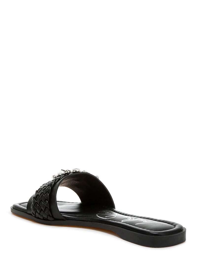 Diamante Flat Sandals in Black