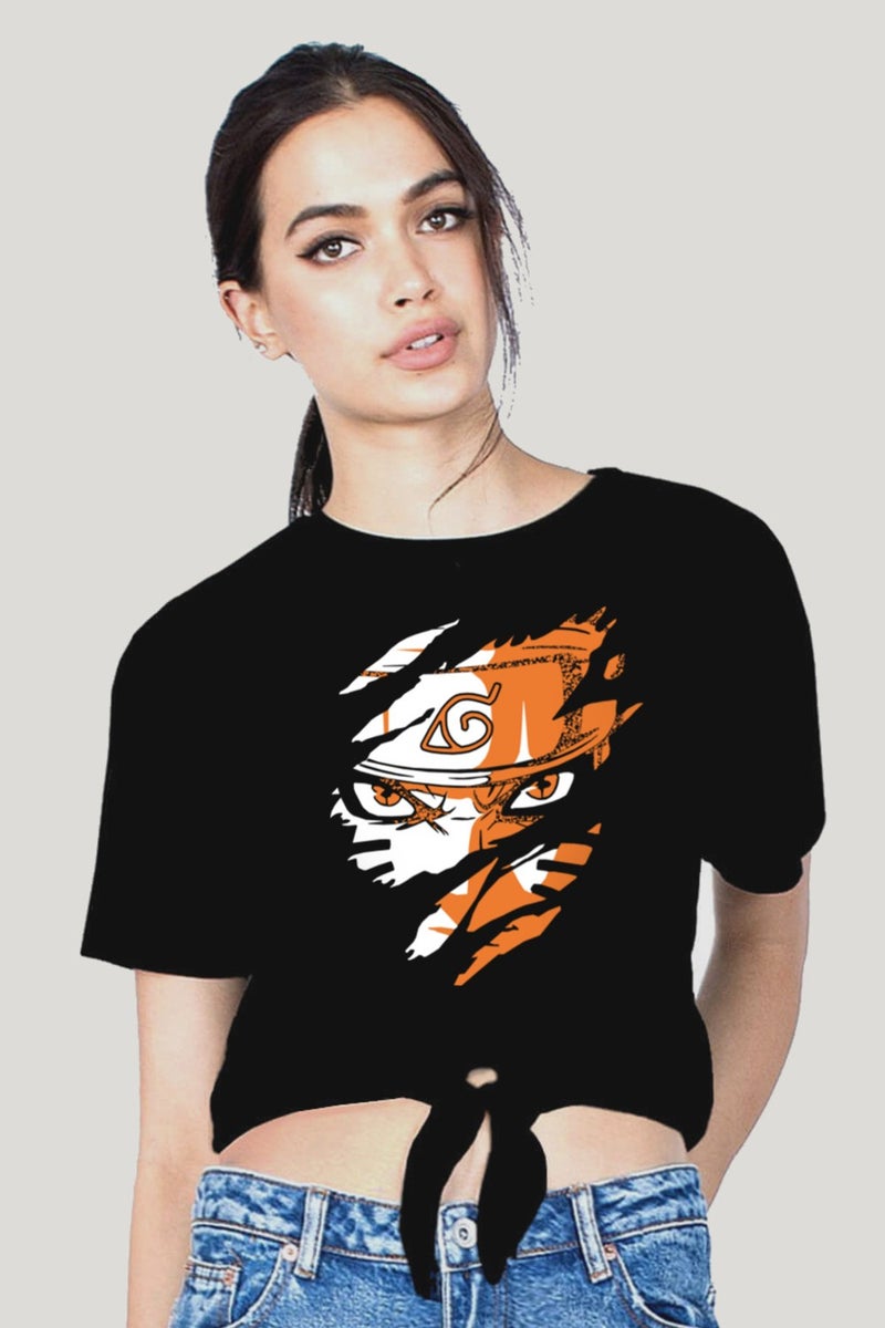 Hardcore Naruto Short, Cutaway Tied Crop Top Women's T-Shirt