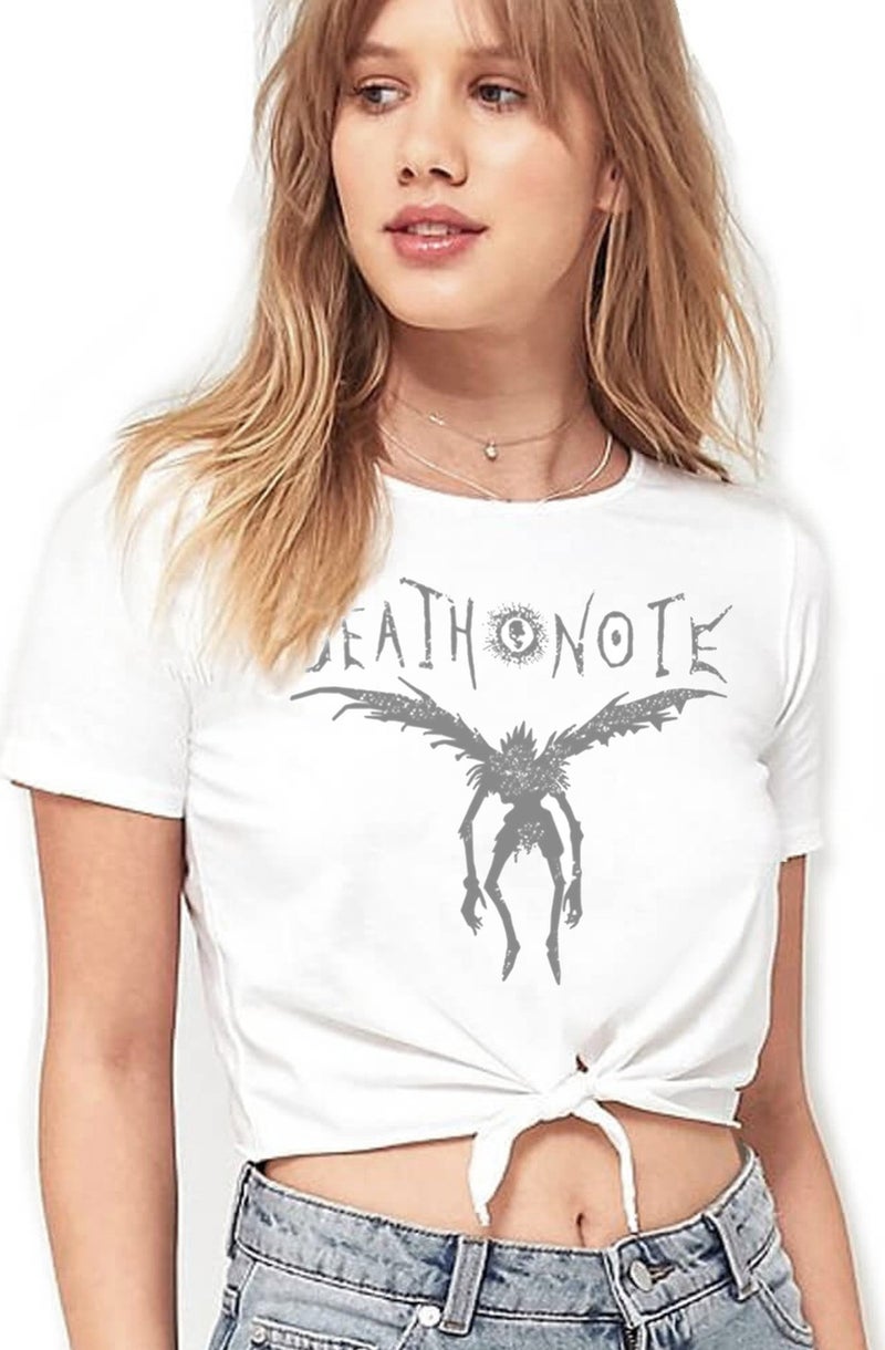 Winged Note White Short, Cut-Out Crop Top Women's T-Shirt