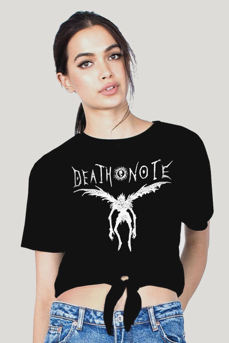 Winged Note Black Short, Cut-Out Crop Top Women's T-Shirt