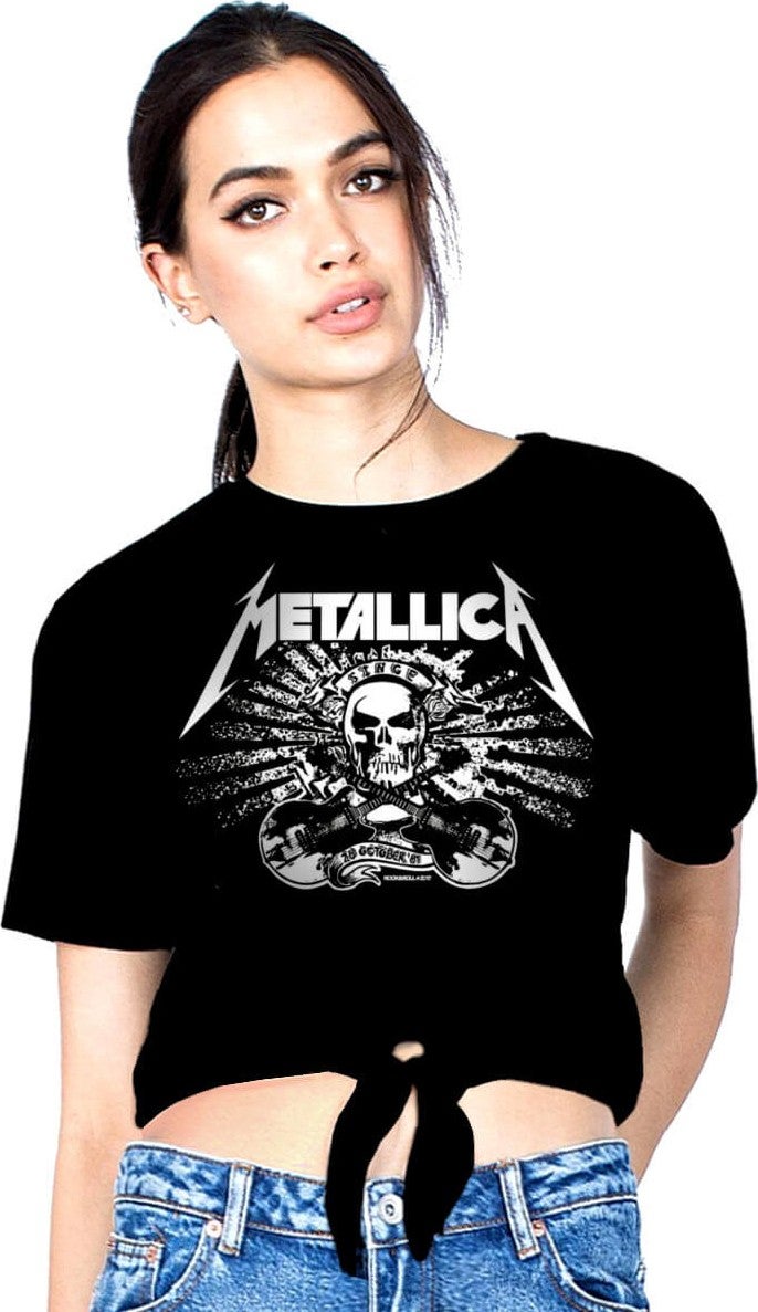 Metallica Skull Black Crop Top Tied Women's T-Shirt