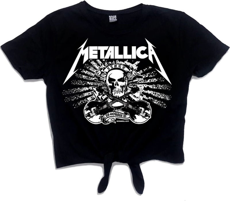 Metallica Skull Black Crop Top Tied Women's T-Shirt