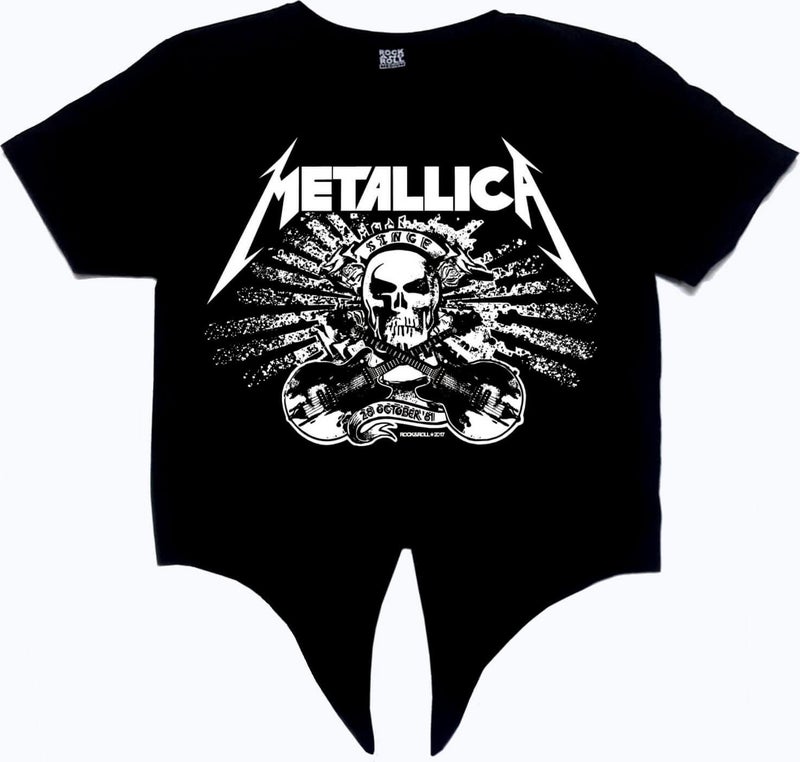 Metallica Skull Black Crop Top Tied Women's T-Shirt