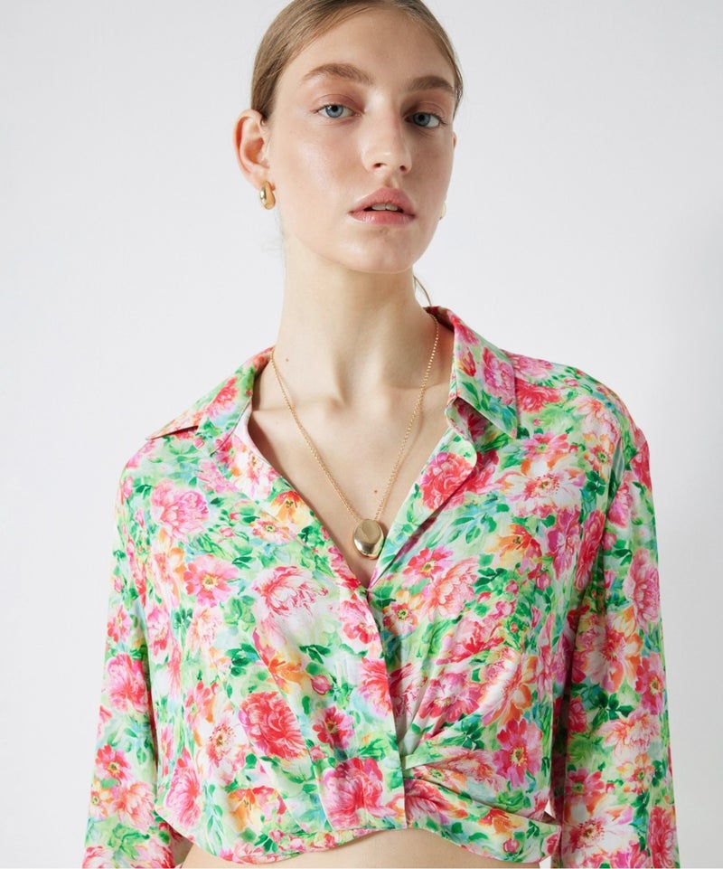 Floral Pattern Crop Blouse