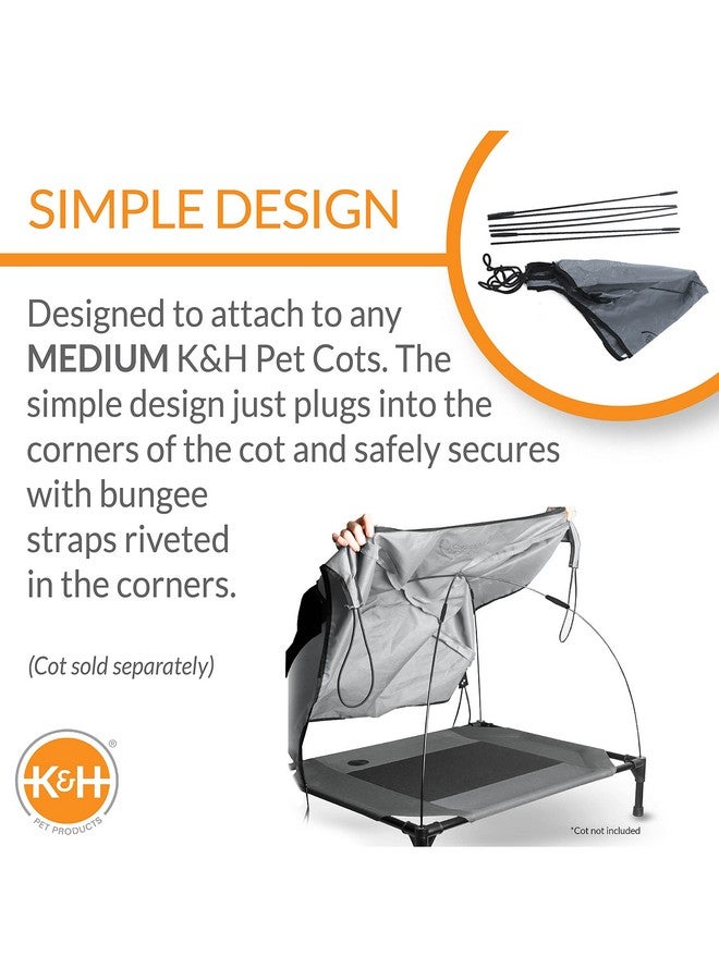 Pet Cot Shade Canopy For Elevated Outside Dog Beds, Dog Sun Umbrella Canopy For Dog Cots (Cots Sold Separately), Gray, Medium 32 X 25 Inches