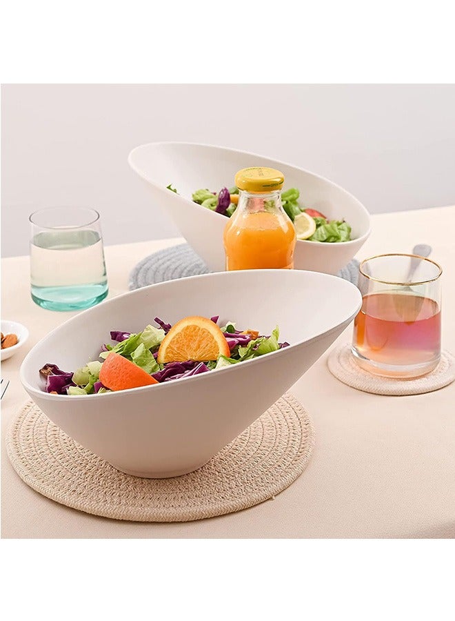 Salad Bowls, 2 Packs Fruit Bowl Modern, Ceramic Serving Bowls Large, 24OZ White Pasta Bowls, Angled Bowls for Salad, Pasta, Soup, Fruit, Rice, Ideal for Home and Restaurant