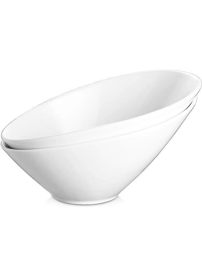 Salad Bowls, 2 Packs Fruit Bowl Modern, Ceramic Serving Bowls Large, 24OZ White Pasta Bowls, Angled Bowls for Salad, Pasta, Soup, Fruit, Rice, Ideal for Home and Restaurant