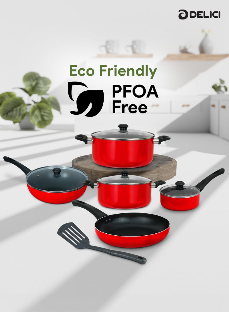 10 Piece Nonstick Cookware Set with Tempered Glass Lids, Heat Resistant Handles, 10X Tougher Nonstick Coating, Quick & Even Heat Distribution, Includes Saucepan, Wokpan, Frypan & Milkpan Kitchen Cooking Food Preparation Set - NCS10R