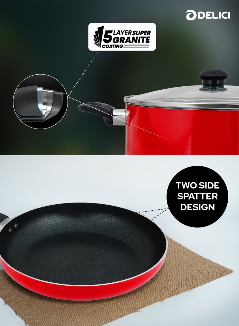 10 Piece Nonstick Cookware Set with Tempered Glass Lids, Heat Resistant Handles, 10X Tougher Nonstick Coating, Quick & Even Heat Distribution, Includes Saucepan, Wokpan, Frypan & Milkpan Kitchen Cooking Food Preparation Set - NCS10R