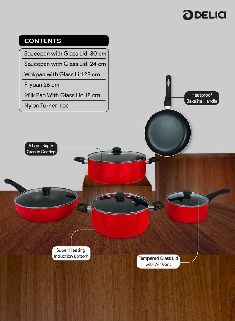 10 Piece Nonstick Cookware Set with Tempered Glass Lids, Heat Resistant Handles, 10X Tougher Nonstick Coating, Quick & Even Heat Distribution, Includes Saucepan, Wokpan, Frypan & Milkpan Kitchen Cooking Food Preparation Set - NCS10R