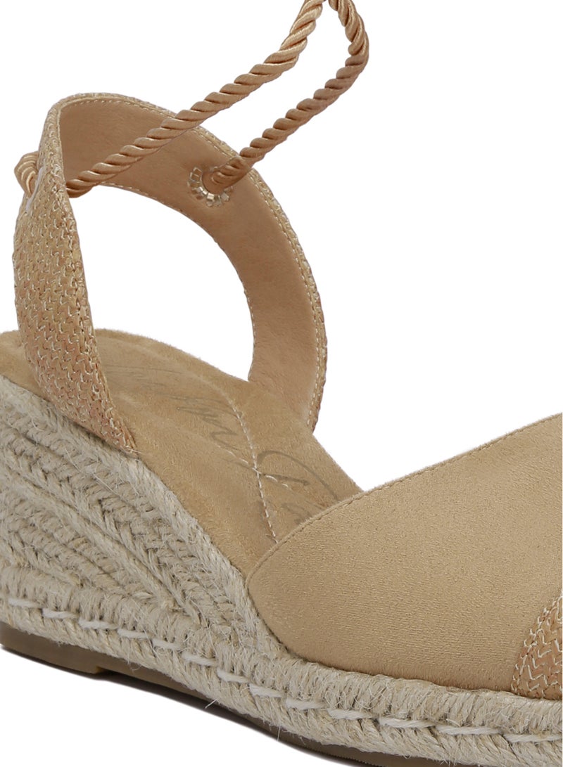 Lace-Up Crochet Espadrilles in Tan