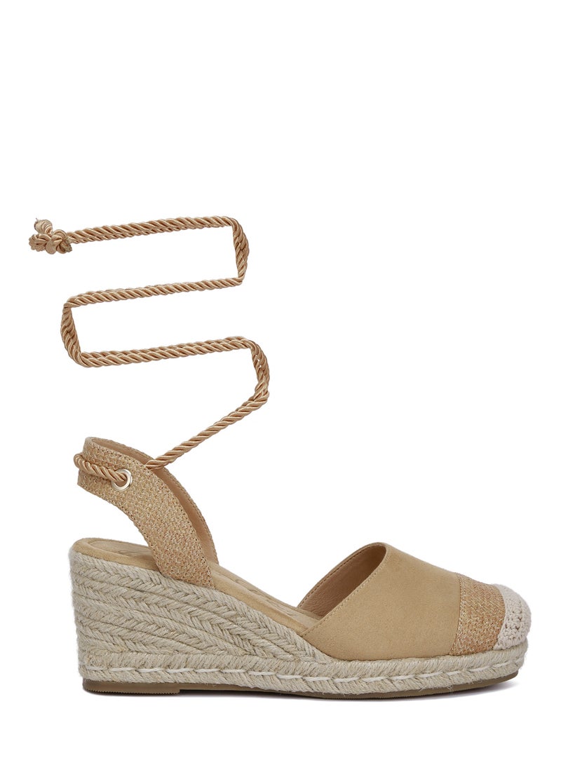 Lace-Up Crochet Espadrilles in Tan