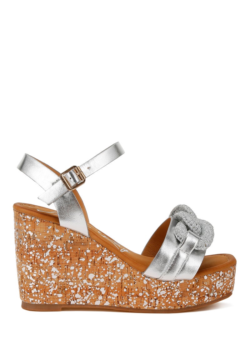 Chain Link Detail Wedge Sandals in Silver