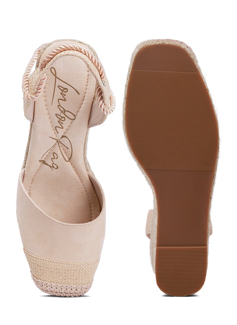 Lace-Up Crochet Espadrilles in Beige