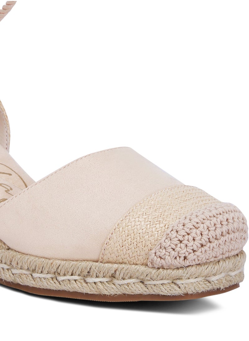 Lace-Up Crochet Espadrilles in Beige