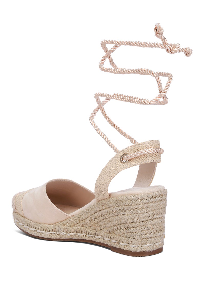 Lace-Up Crochet Espadrilles in Beige