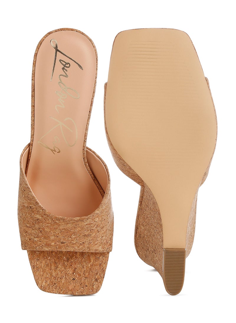 Cork Wedge Sandals in Natural