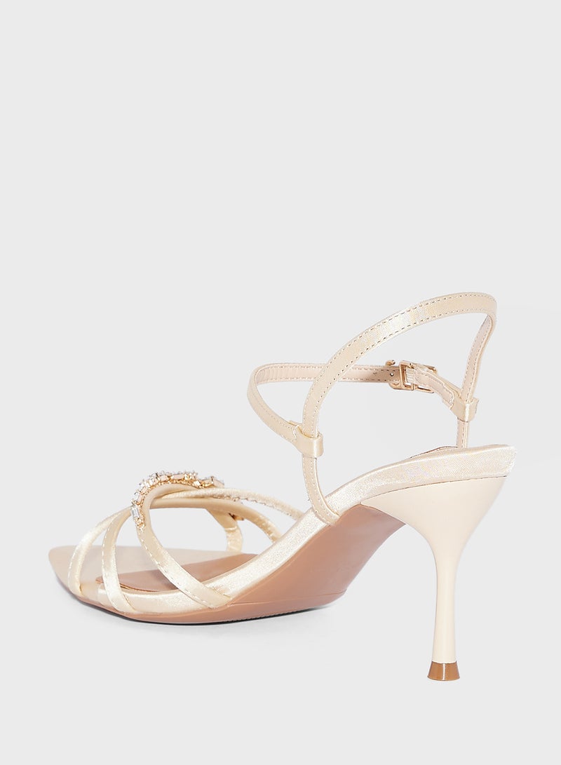 Pointy Jeweled Ankle Strap Heel Sandal