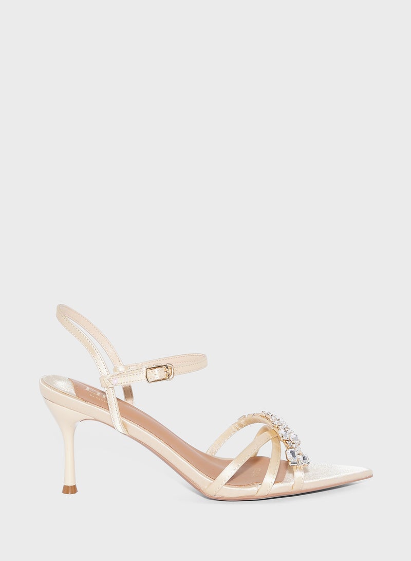 Pointy Jeweled Ankle Strap Heel Sandal