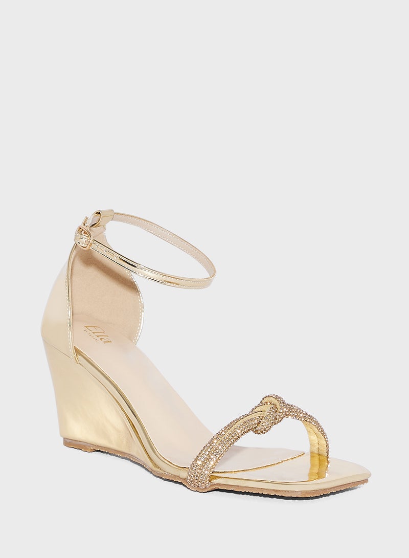 Square Toe Jeweled Ankle Strap Heel Sandal