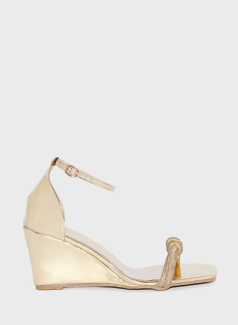 Square Toe Jeweled Ankle Strap Heel Sandal