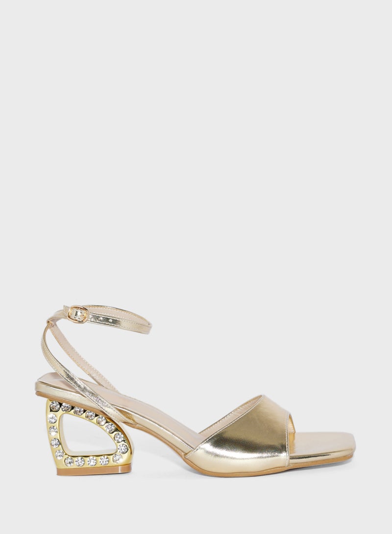 Jewelled Interest Heel Ankle Strap Wedge Sandal