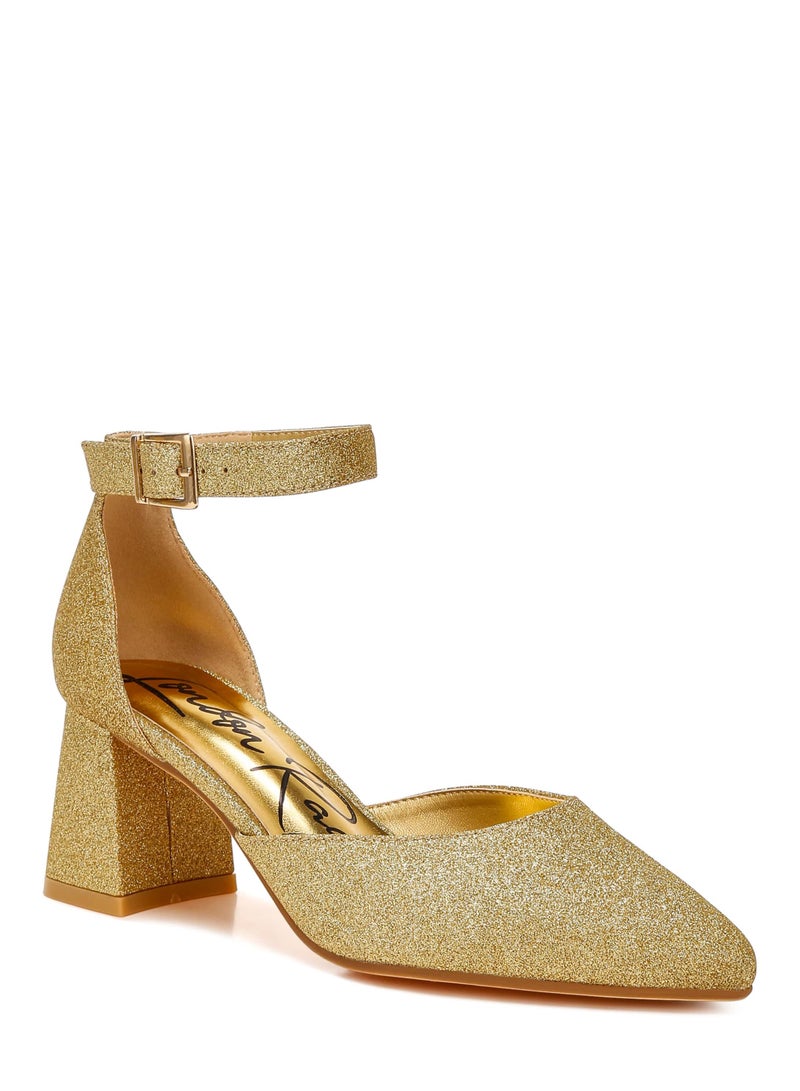 Glitter Block Heel Sandals in Gold