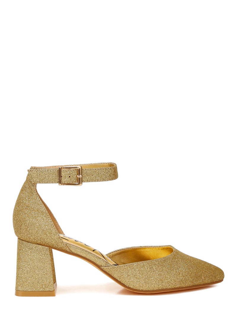 Glitter Block Heel Sandals in Gold